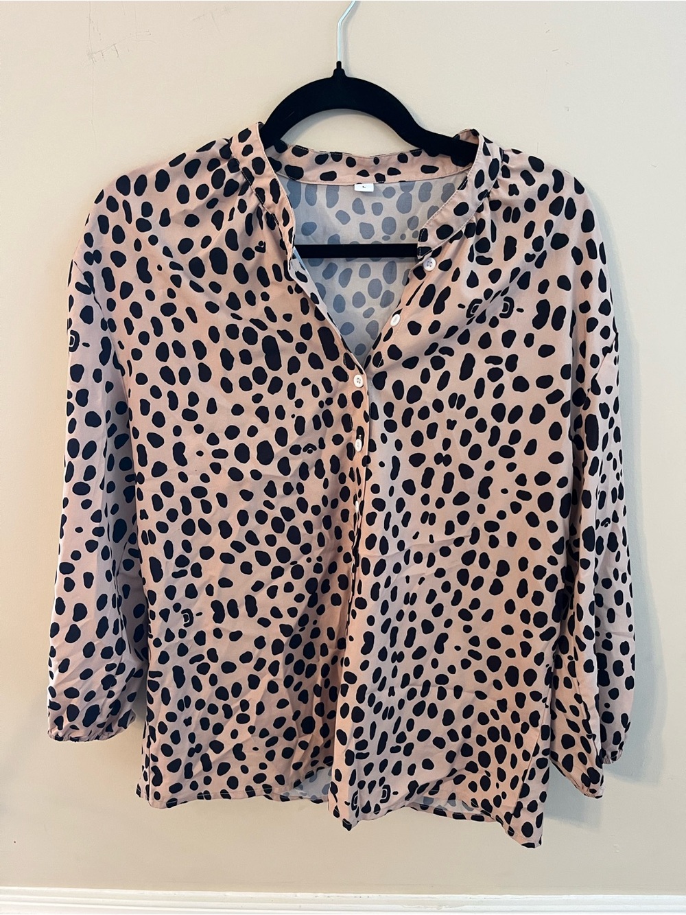 Womens Beige Leopard Print Button-Front Blouse